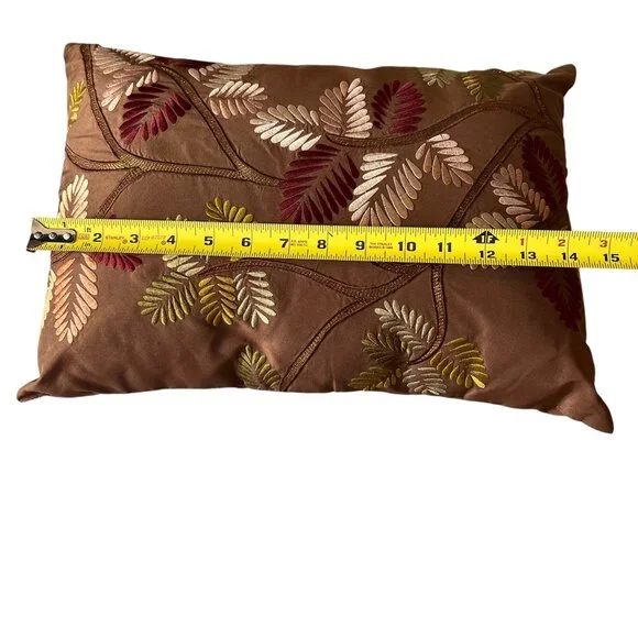 Pier 1 Pillows Embroidered Leaf Lumbar Set of 3 Couch Rectangular Brown Zipper - Picture 10 of 11